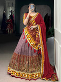Awesome Mauve Kashmiri Print Tussar Silk Lehenga Choli With Dupatta