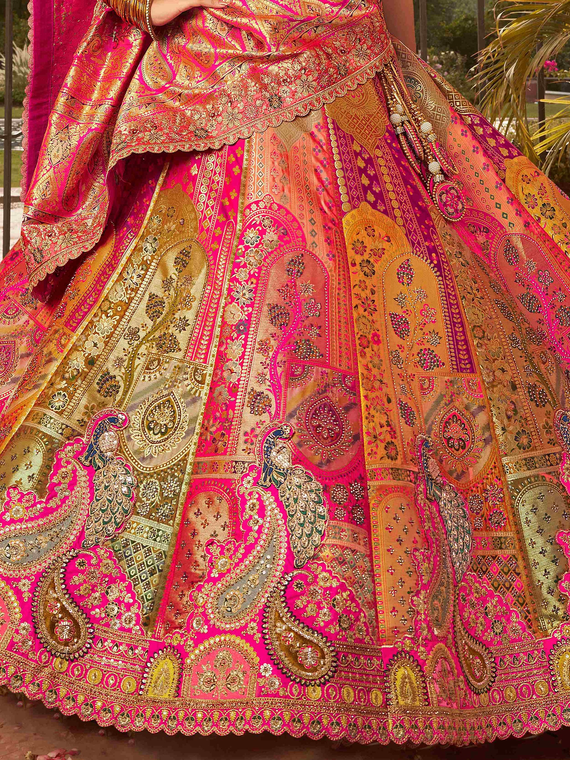 Awesome Multi-Color Embroidered Banarasi Silk Bridal Lehenga Choli - Zeel Clothing
