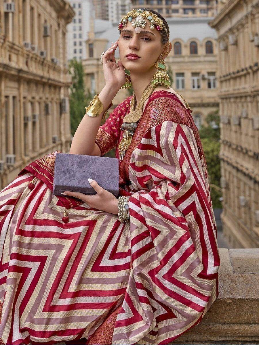Awesome Multi-color Weavon Work Silk Designer Saree With A Blouse - Zeel Clothing