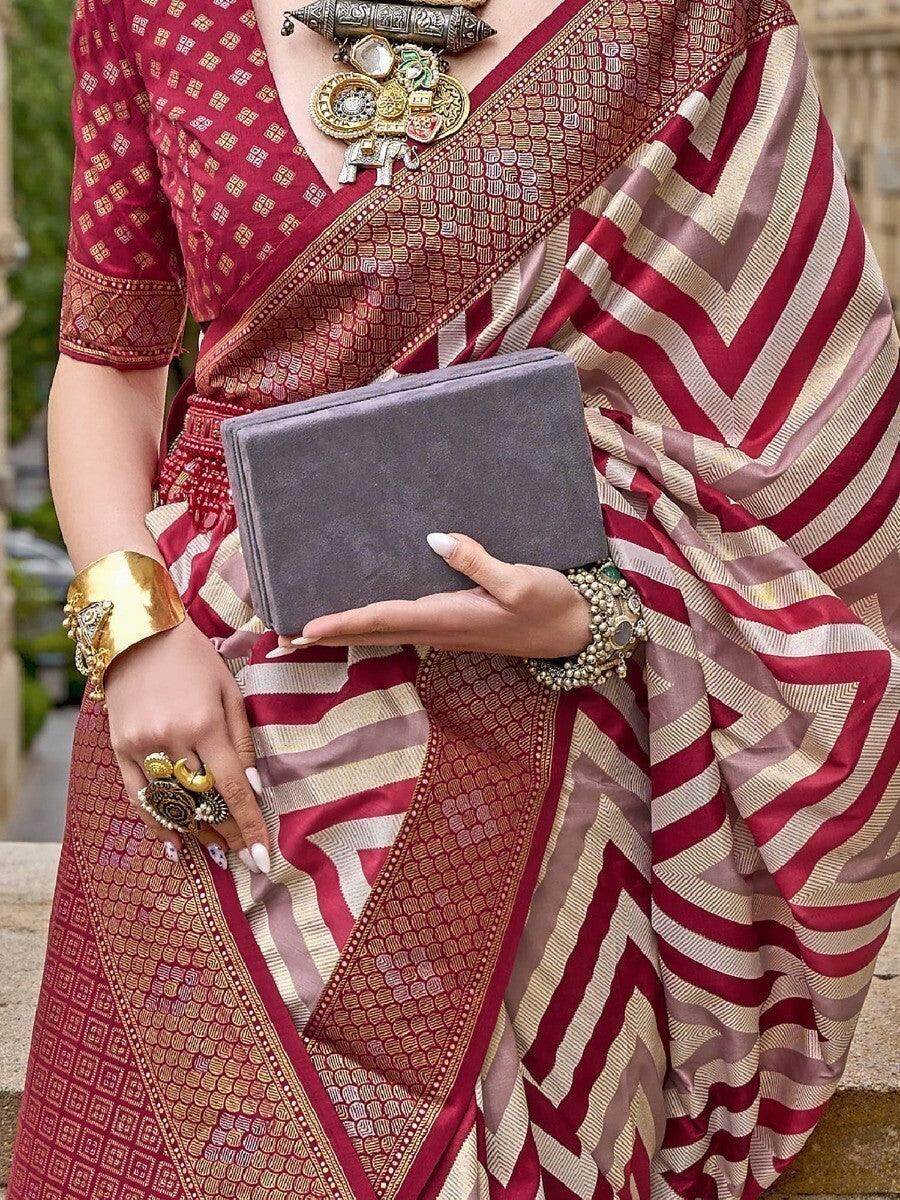 Awesome Multi-color Weavon Work Silk Designer Saree With A Blouse - Zeel Clothing