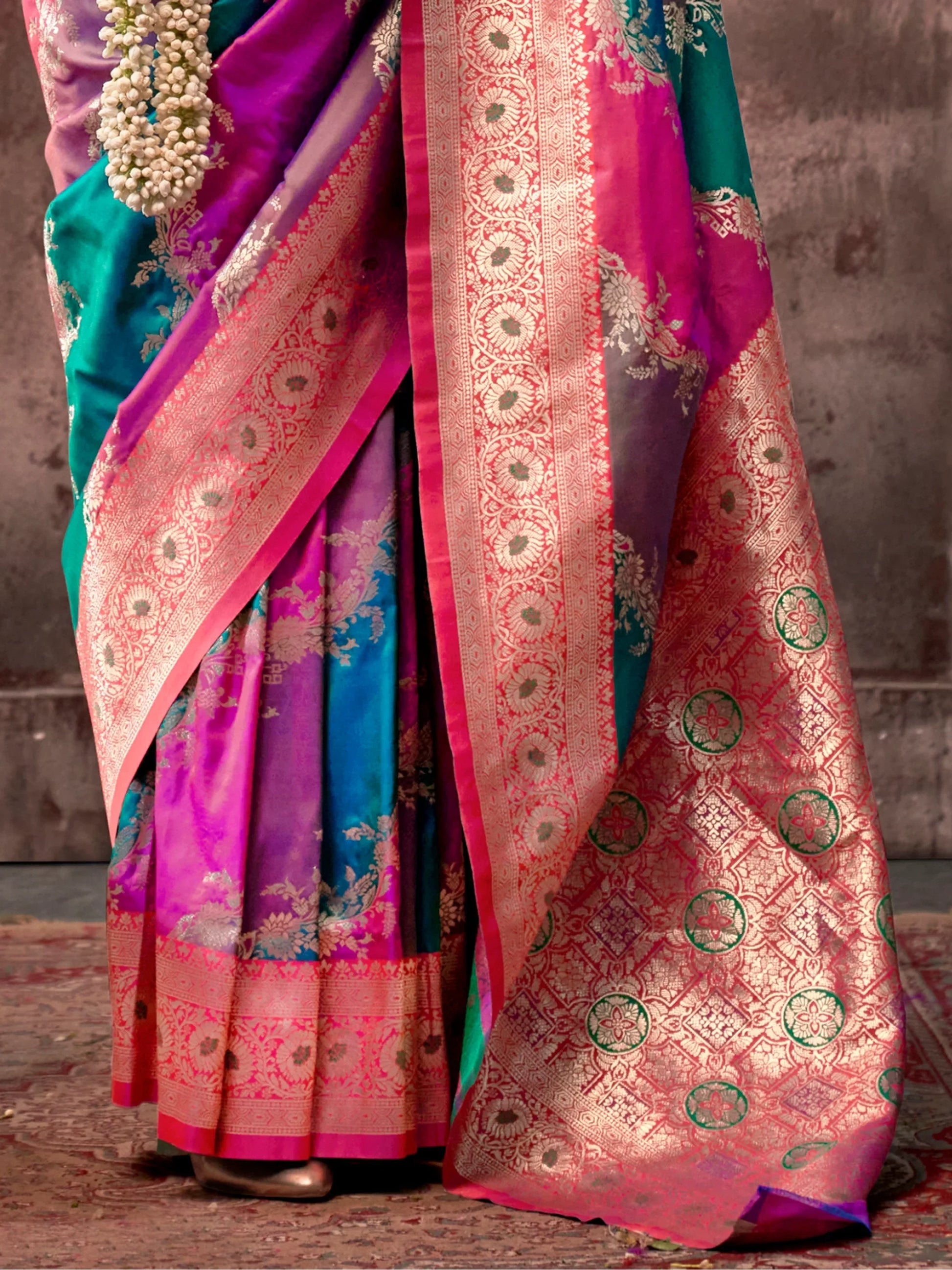Awesome Multi-Color Zari Weaving Silk Wedding Wear Saree With Blouse - Zeel Clothing