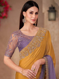 Awesome Mustard Yellow Border Work Chiffon Haldi Wear Saree With Blouse - Zeel Clothing