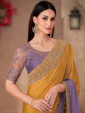 Awesome Mustard Yellow Border Work Chiffon Haldi Wear Saree With Blouse - Zeel Clothing
