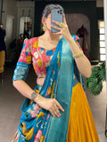 Awesome Mustard Yellow Printed Silk Onam Special Lehenga Choli - Zeel Clothing