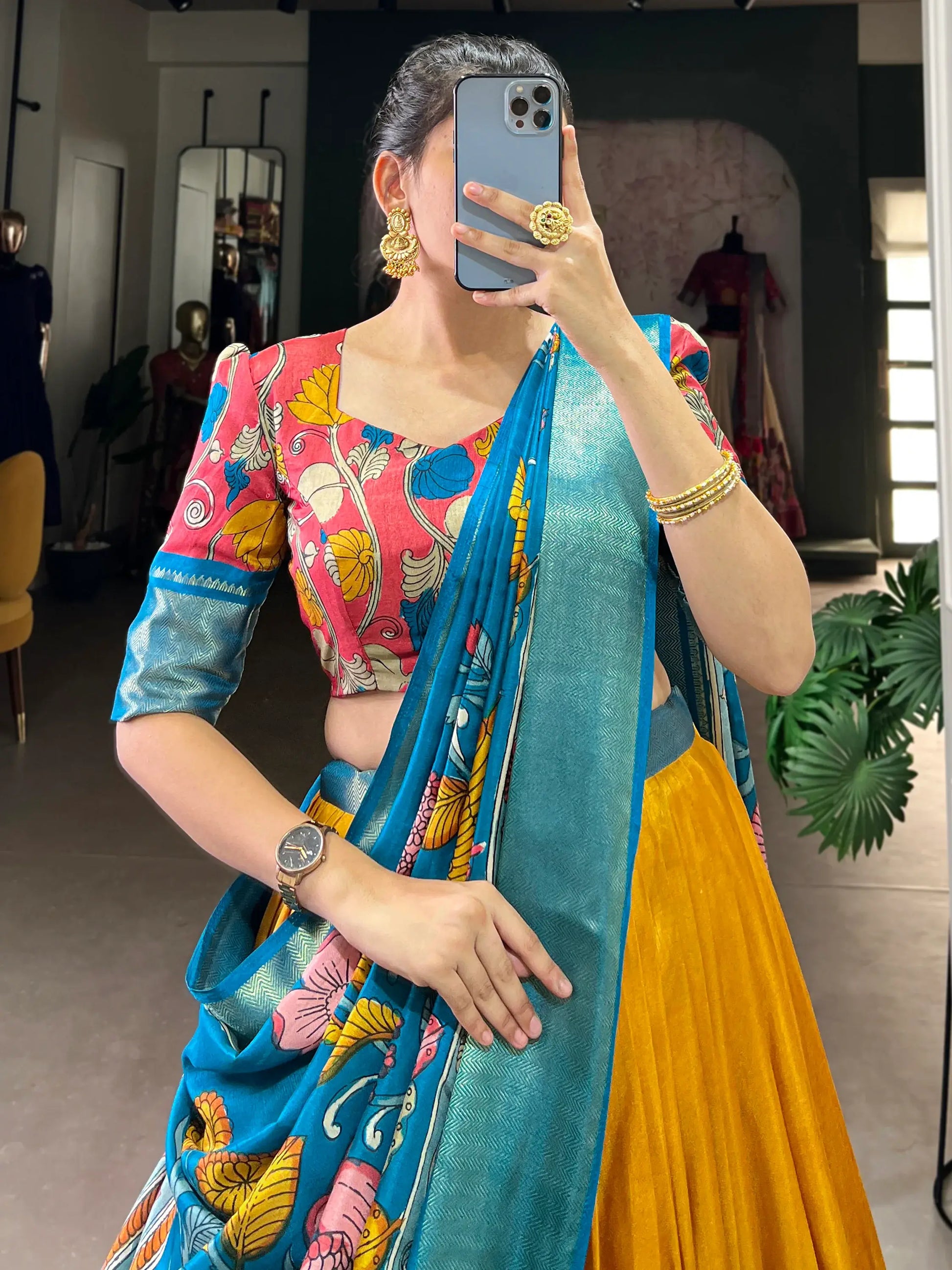 Awesome Mustard Yellow Printed Silk Onam Special Lehenga Choli - Zeel Clothing