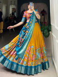 Awesome Mustard Yellow Printed Silk Onam Special Lehenga Choli - Zeel Clothing