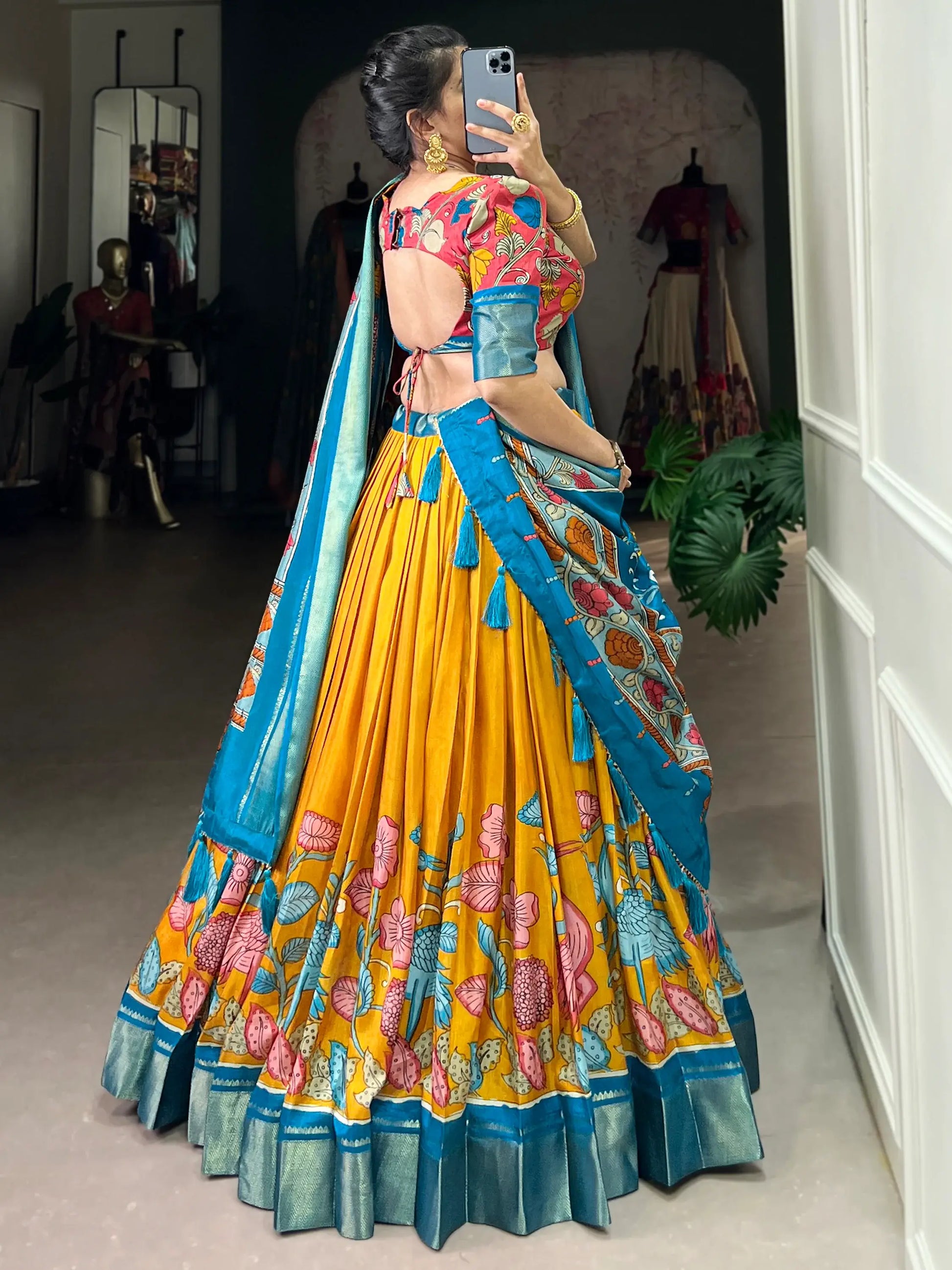 Awesome Mustard Yellow Printed Silk Onam Special Lehenga Choli - Zeel Clothing