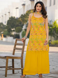 Awesome Mustard Yellow Sequins Work Chinon Haldi Wear Palazzo Suit - Zeel Clothing