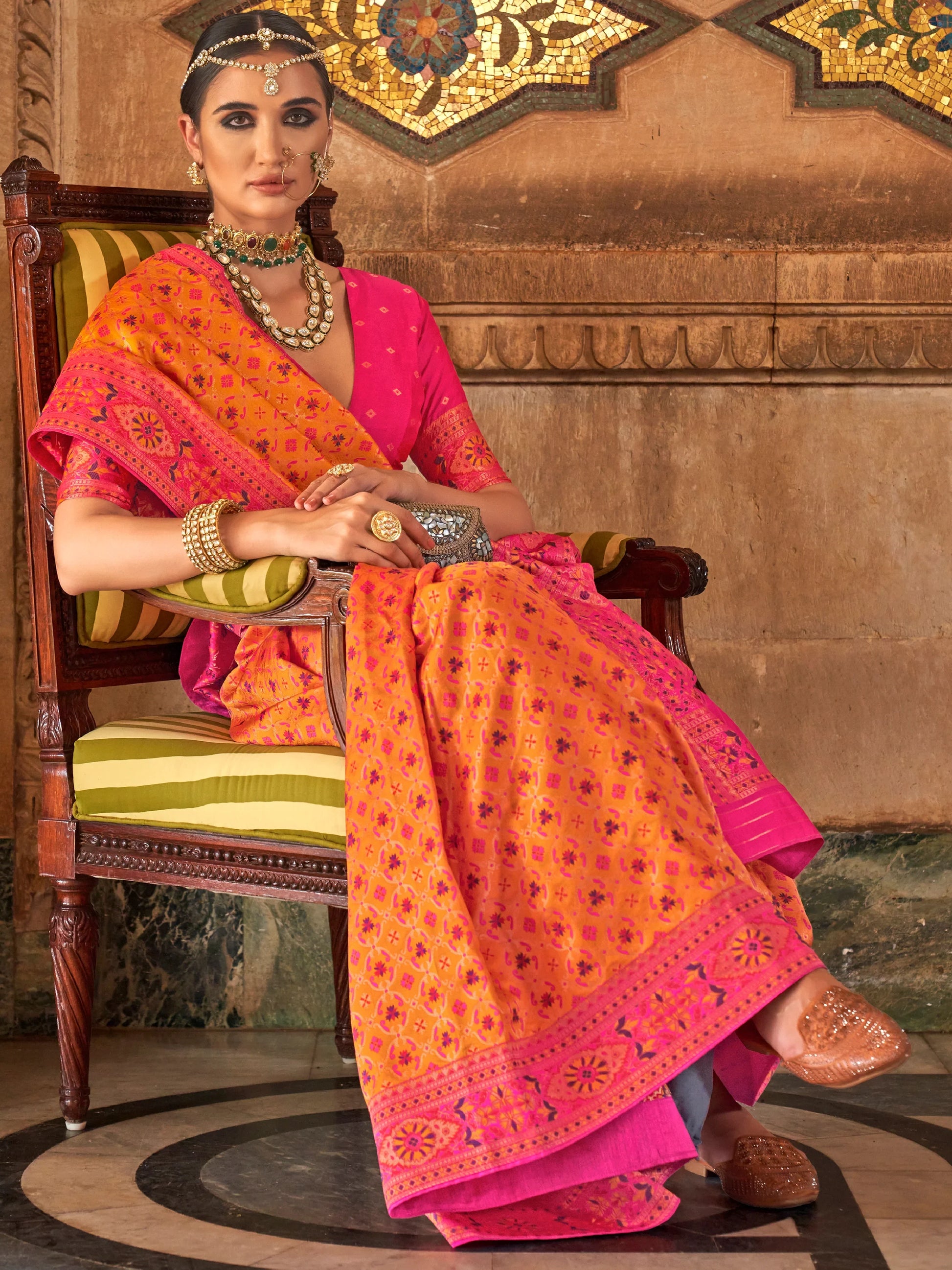 Awesome Mustard Yellow Weaving Silk Saree With Blouse - Zeel Clothing
