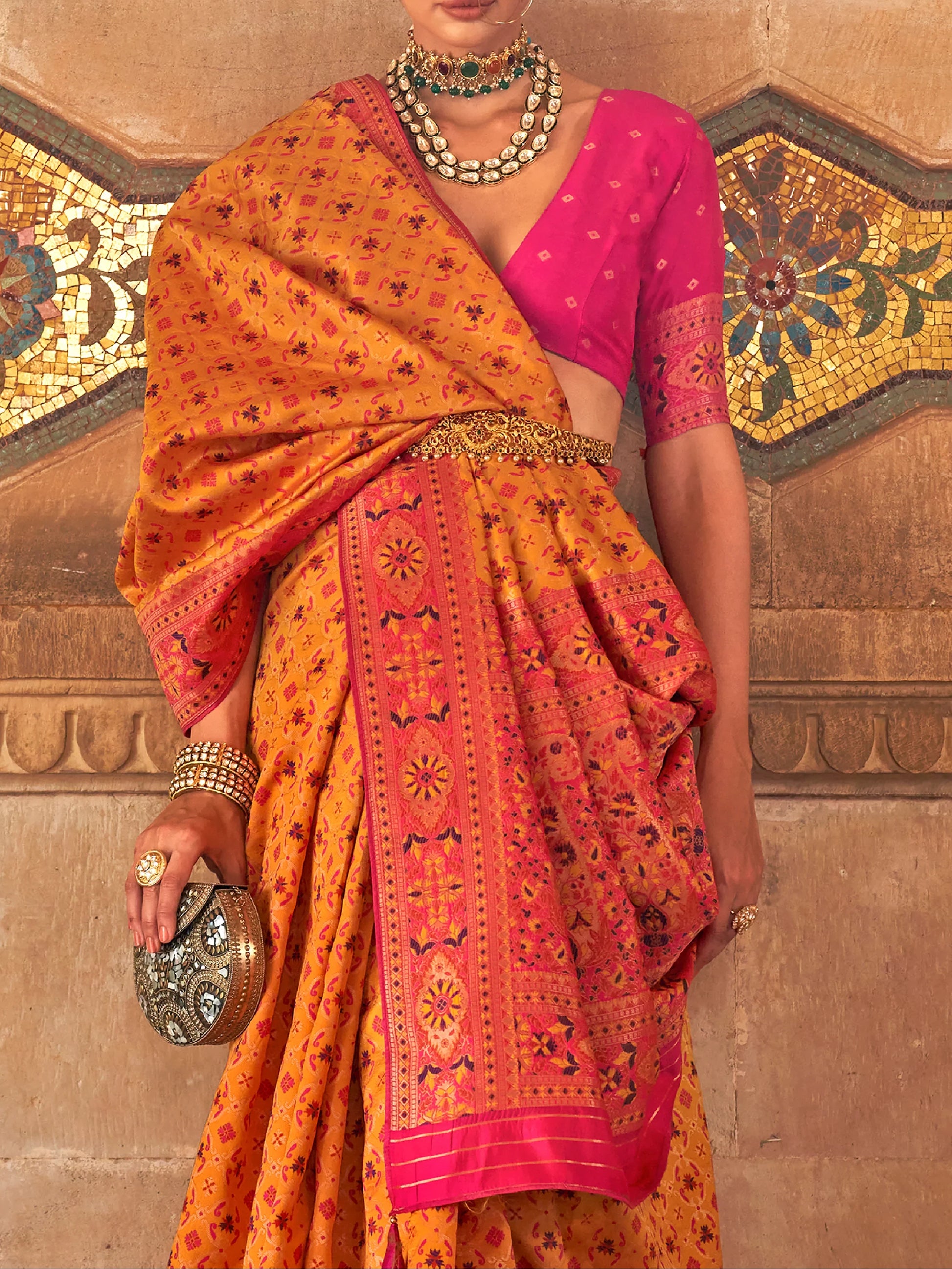 Awesome Mustard Yellow Weaving Silk Saree With Blouse - Zeel Clothing
