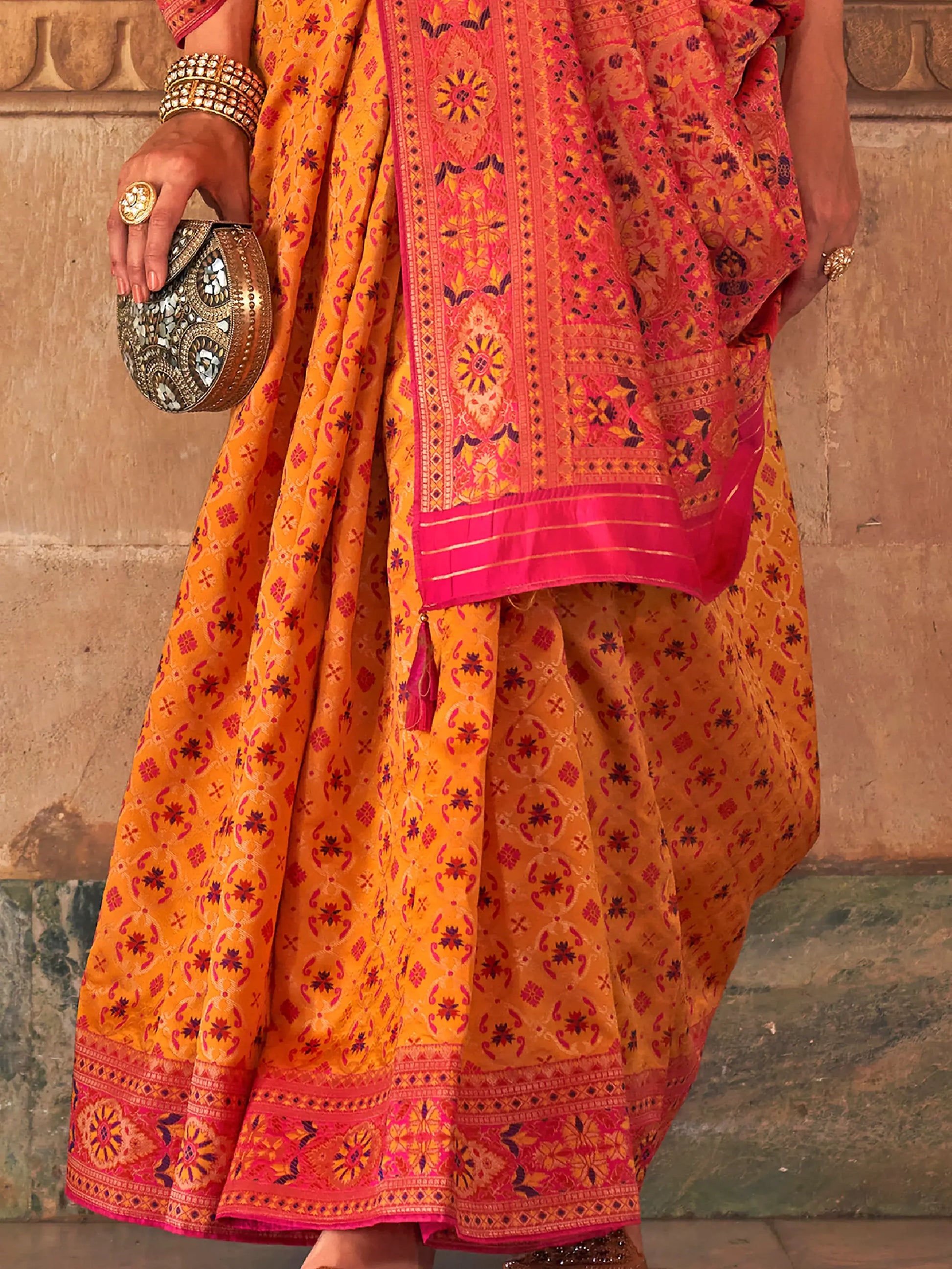 Awesome Mustard Yellow Weaving Silk Saree With Blouse - Zeel Clothing