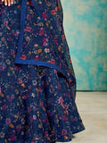 Awesome Navy Blue Digital Print Organza Lehenga Choli With Dupatta - Zeel Clothing