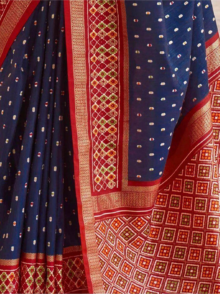 Awesome Navy Blue Patola Print Silk Classic Saree With Blouse - Zeel Clothing
