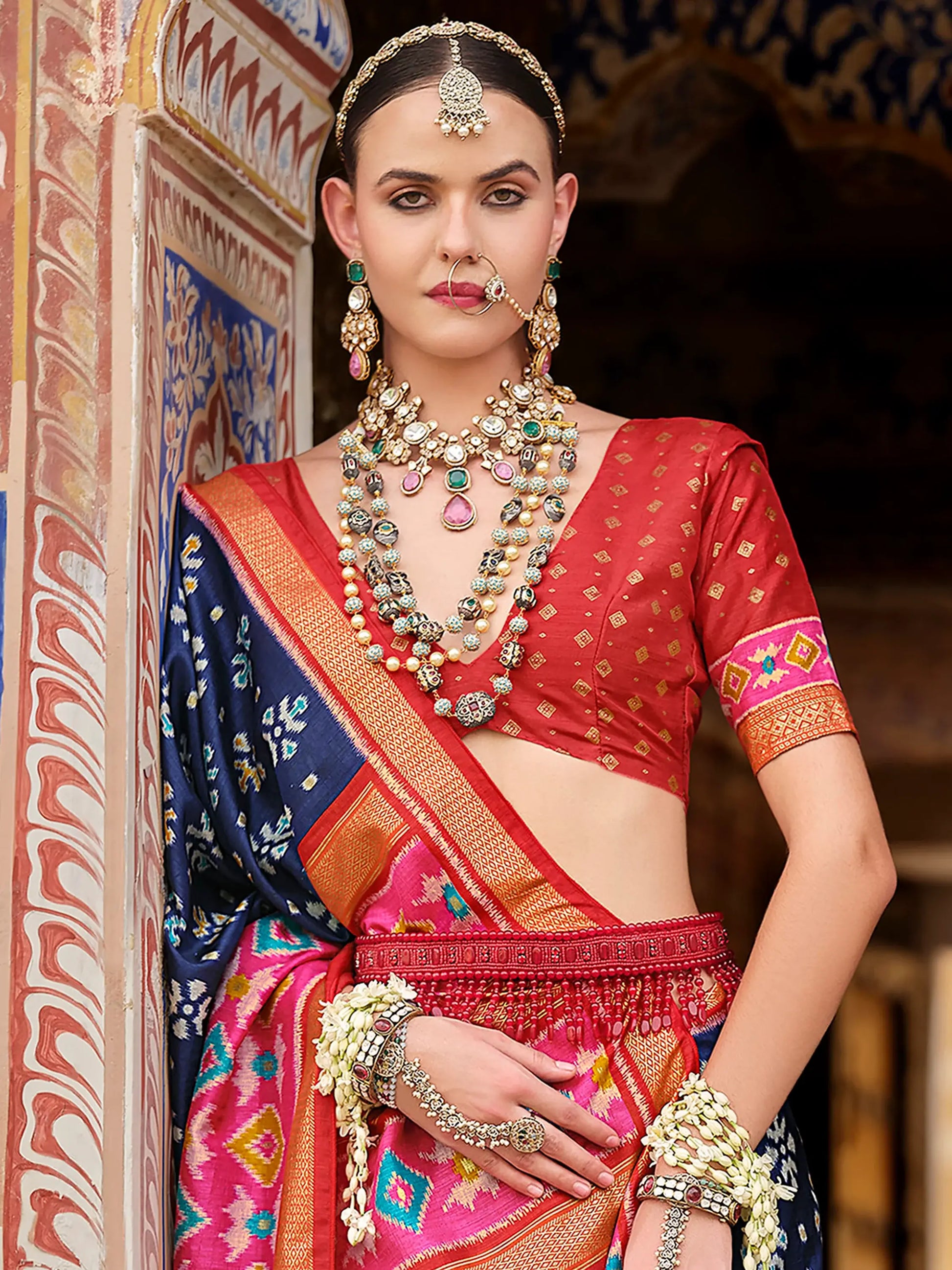 Awesome Navy Blue Printed Silk Festival Wear Saree With Blouse - Zeel Clothing