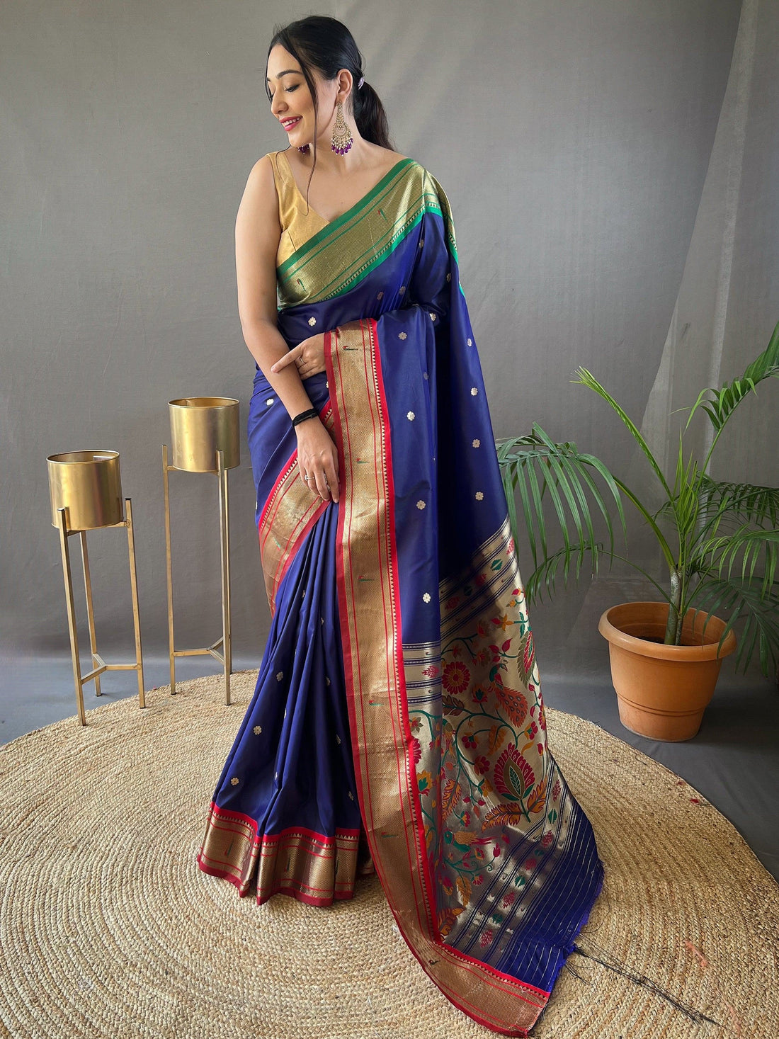 Awesome Navy Blue Zari Weaving Silk Events Wear Saree - Zeel Clothing