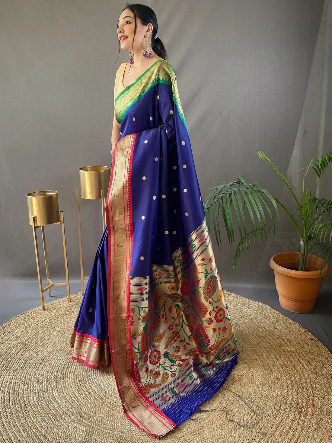 Awesome Navy Blue Zari Weaving Silk Events Wear Saree - Zeel Clothing