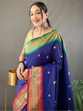 Awesome Navy Blue Zari Weaving Silk Events Wear Saree - Zeel Clothing
