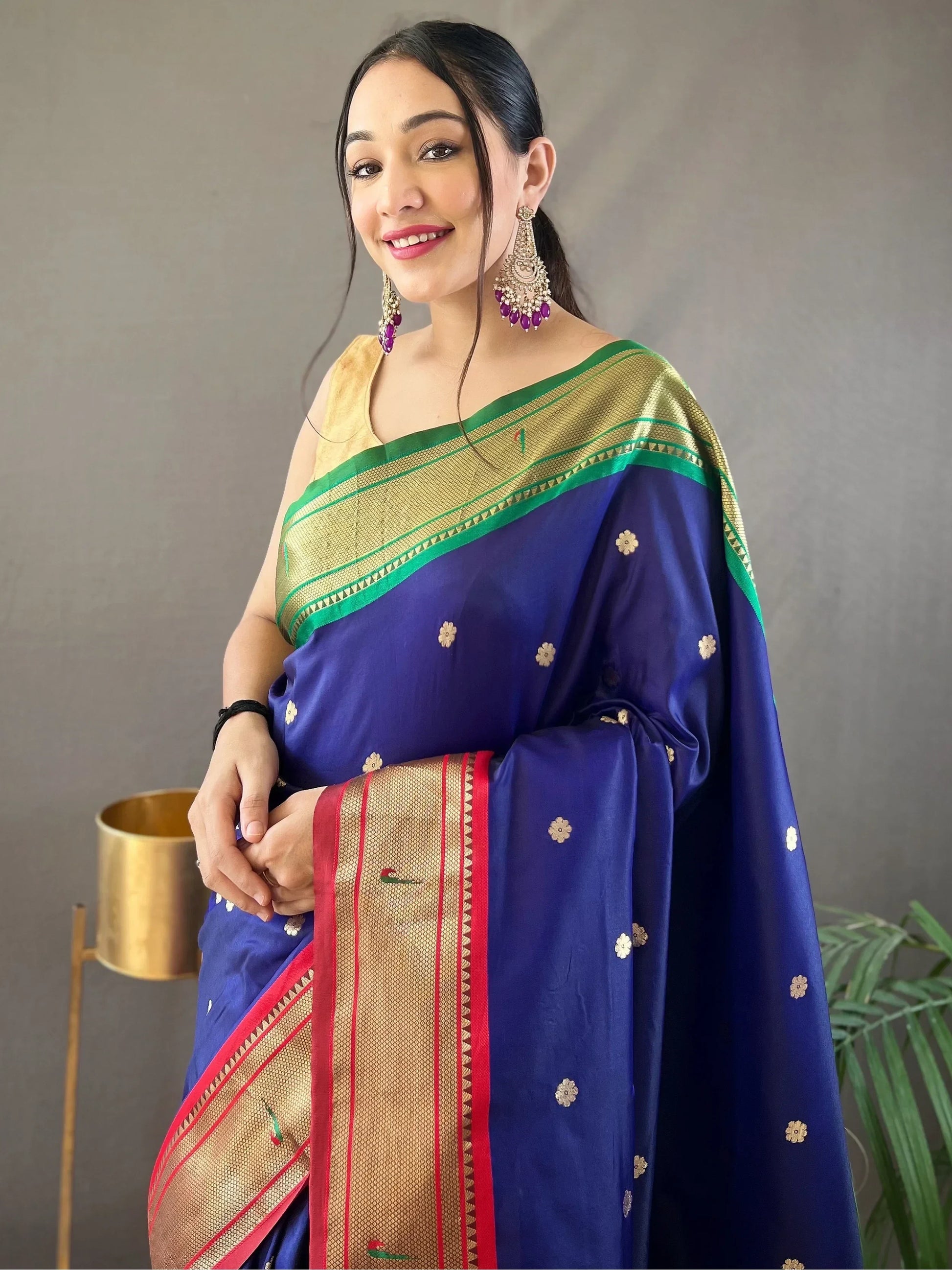 Awesome Navy Blue Zari Weaving Silk Events Wear Saree - Zeel Clothing