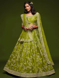 Awesome Neon Green Thread Embroidery Art Silk Wedding Lehenga Choli - Zeel Clothing