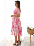Awesome Off-White Floral Printed Organza Party Wear Frock Dress - Zeel Clothing