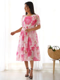 Awesome Off-White Floral Printed Organza Party Wear Frock Dress - Zeel Clothing