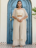 Awesome Off-White Georgette Designer Crop Top Palazzo With Shrug - Zeel Clothing