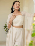 Awesome Off-White Georgette Designer Crop Top Palazzo With Shrug - Zeel Clothing