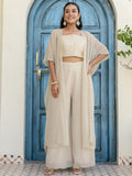 Awesome Off-White Georgette Designer Crop Top Palazzo With Shrug - Zeel Clothing