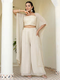 Awesome Off-White Georgette Designer Crop Top Palazzo With Shrug - Zeel Clothing