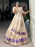 Awesome Off-White Mirror Work Silk Traditional Lehenga Choli With Dupatta - Zeel Clothing