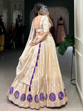 Awesome Off-White Mirror Work Silk Traditional Lehenga Choli With Dupatta - Zeel Clothing