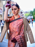 Awesome Orange Digital Printed Satin Festivals Wear Saree With Blouse - Zeel Clothing