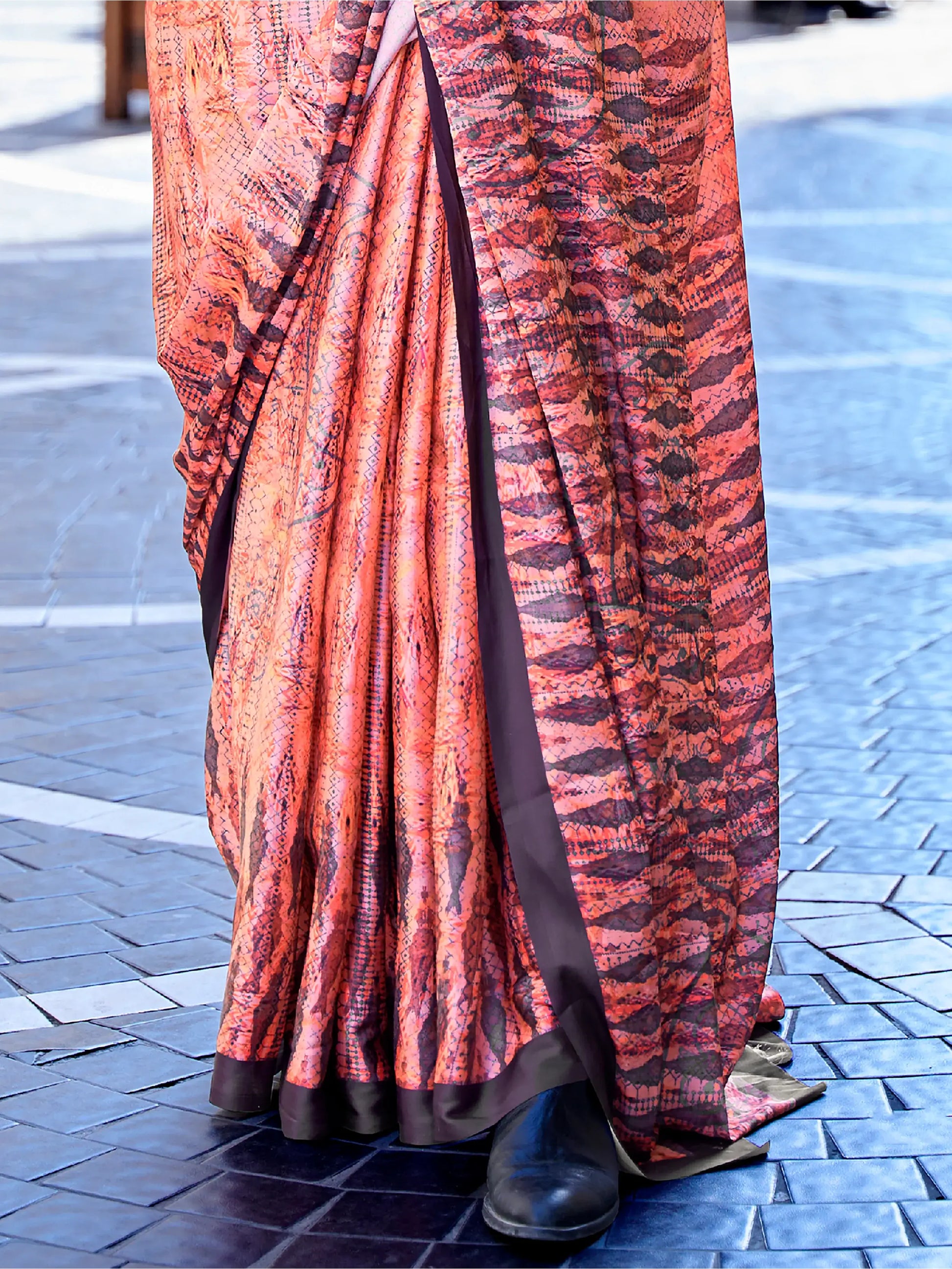 Awesome Orange Digital Printed Satin Festivals Wear Saree With Blouse - Zeel Clothing
