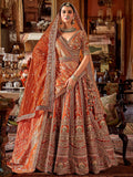 Awesome Orange Embroidered Silk Bridal Lehenga Choli With Double Dupatta