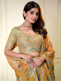Awesome Orange Printed Organza Festival Wear Lehenga Choli - Zeel Clothing
