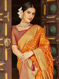 Awesome Orange Zari Weaving Silk Traditional Saree With Blouse - Zeel Clothing