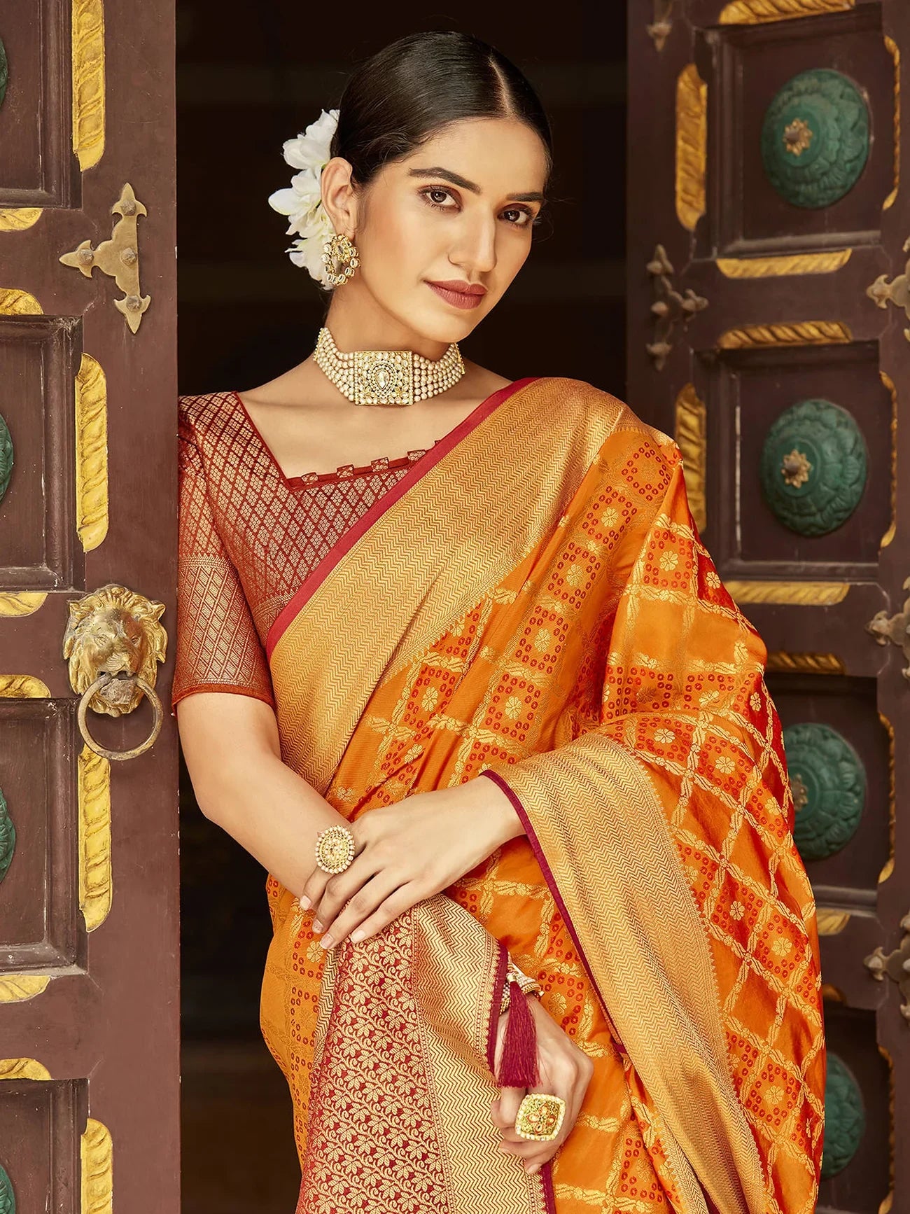 Awesome Orange Zari Weaving Silk Traditional Saree With Blouse - Zeel Clothing