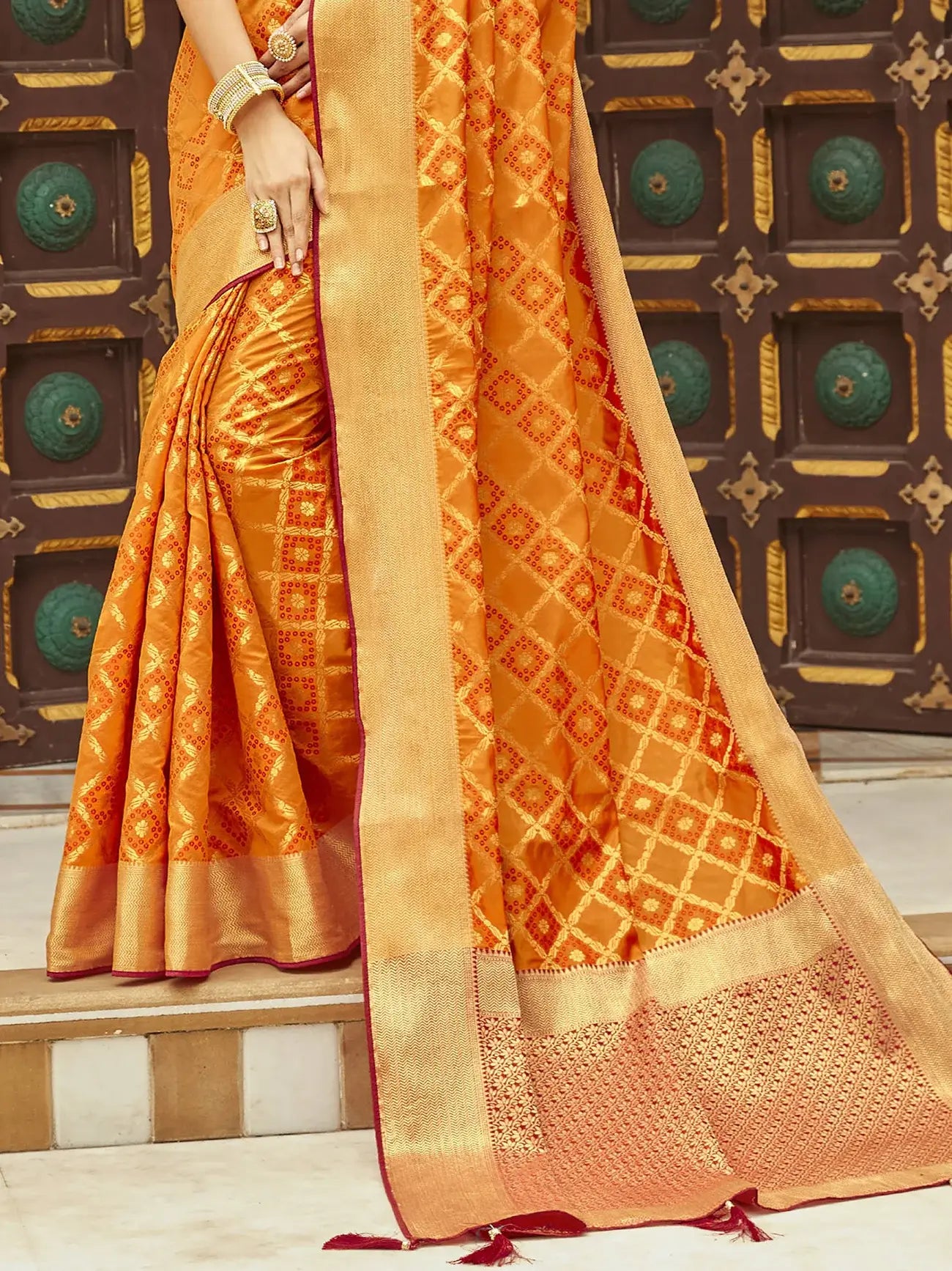 Awesome Orange Zari Weaving Silk Traditional Saree With Blouse - Zeel Clothing