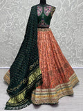Awesome Peach Digital Printed Silk Lehenga Choli With Bandhani Dupatta - Zeel Clothing