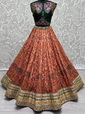 Awesome Peach Digital Printed Silk Lehenga Choli With Bandhani Dupatta - Zeel Clothing