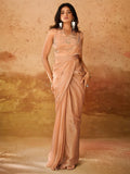 Awesome Peach Organza Ready To Wear Designer Saree With Blouse - Zeel Clothing