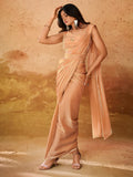Awesome Peach Organza Ready To Wear Designer Saree With Blouse - Zeel Clothing