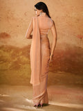 Awesome Peach Organza Ready To Wear Designer Saree With Blouse - Zeel Clothing