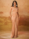 Awesome Peach Organza Ready To Wear Designer Saree With Blouse - Zeel Clothing