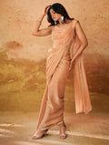 Awesome Peach Organza Ready To Wear Designer Saree With Blouse - Zeel Clothing