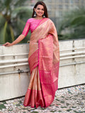 Awesome Peach Zari Weaving Tissue Silk Festival Wear Saree With Blouse - Zeel Clothing