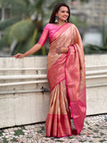 Awesome Peach Zari Weaving Tissue Silk Festival Wear Saree With Blouse - Zeel Clothing