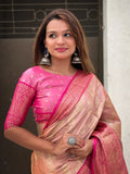 Awesome Peach Zari Weaving Tissue Silk Festival Wear Saree With Blouse - Zeel Clothing