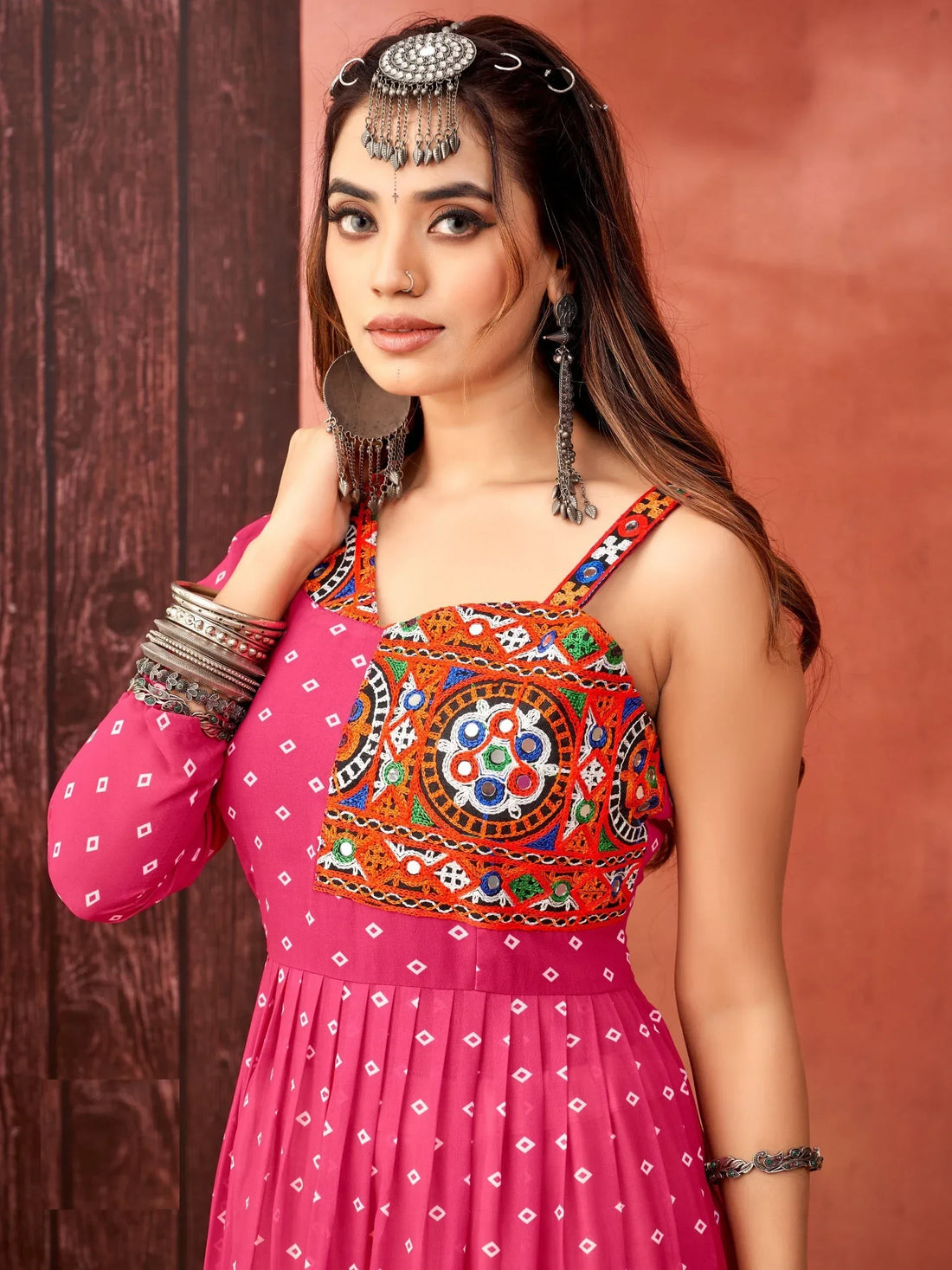 Awesome Pink Bandhani Print Georgette Navratri Wear Gown - Zeel Clothing