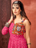 Awesome Pink Bandhani Print Georgette Navratri Wear Gown - Zeel Clothing